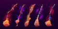 Cartoon set of witch broomsticks on dark Royalty Free Stock Photo