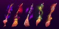 Cartoon set of witch broomsticks on dark Royalty Free Stock Photo