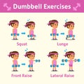 Cartoon set of a woman doing dumbbell exercise step for health and fitness Royalty Free Stock Photo