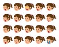 Cartoon set of a woman faces showing different emotions