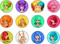 Cartoon Set of Zodiac Signs Cute Girls Royalty Free Stock Photo