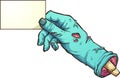 Cartoon severed zombie hand holding a blank card Royalty Free Stock Photo