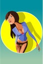 Cartoon brunette woman in circle logo