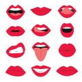 Cartoon Sexy Woman Mouth Icon Set. Vector