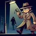 Cartoon shady deal villains spy agents cash briefcase night