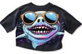 cartoon shark on a childs t-shirt wearing reflective sunglasses