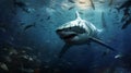 Cartoon shark playfully swims through the underwater world