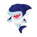 Cartoon shark ready for dinner. Vector illustration on white background.