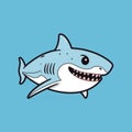 Minimalistic Cartoon Shark Doodle On Blue Background