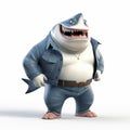 Realistic 3d Render Of Cartoon Shark Character In Jeans