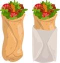 Cartoon shawarma burrito or kebab vector icon