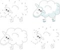 Cartoon sheep. Coloring book and dot to dot game for kids