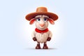 Cartoon sheep with a cowboy hat. AI