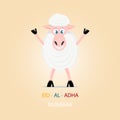 Cartoon sheep, greeting card for Islamic Festival of Sacrifice