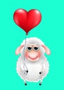 cartoon sheep in love with heart balloon Royalty Free Stock Photo