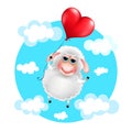 cartoon sheep in love with heart balloon