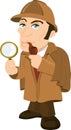 Cartoon Sherlock Holmes with a magnifying glass Royalty Free Stock Photo