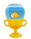 Cartoon shiny championship cup with fish in a bowl