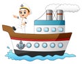 Cartoon ship captain pointing on a ship Royalty Free Stock Photo