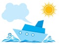 Cartoon ship on the sea Royalty Free Stock Photo