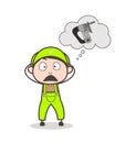 Cartoon Shocked Worker Forget to Get Drilling Machine Vector Illustration