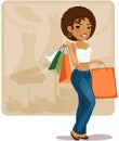 Cartoon shopping girl (African)