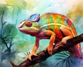 The cartoon shows the incredible color-changing abilities of a chameleon.