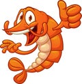 Happy cartoon shrimp giving the thumbs up hand sign