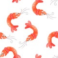 Cartoon shrimp. Seamless pattern shrimp, cartoon illustration of beach summer background.