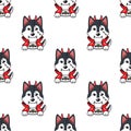 Cartoon siberian husky dog with halloween costume seamless pattern background Royalty Free Stock Photo