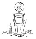 Cartoon of Sick or Drunk Man Sitting on Toilet With Bucket in Hands Royalty Free Stock Photo