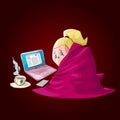 Cartoon sick girl with blanket