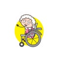 Cartoon Sick Granny on Wheelchair Vector Illustration