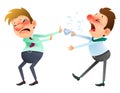 Cartoon sick man sneezing and coughs on a healthy man Royalty Free Stock Photo