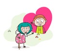 Cartoon Sick Old Lady Falling in Love in Old Age Vector Illustration