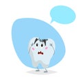 Cartoon sick tooth sad mascot. Dental care character with dummy speech bubble.