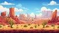 Cartoon sidescroller template for western game with sandstorm, wanted sign, rocks, tree and cacti separated layers.