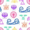 Cartoon Silhouette Amusement Park Seamless Pattern Background. Vector