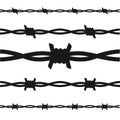 Cartoon Silhouette Black Barbed Wire Line Set. Vector