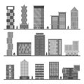 Cartoon Silhouette Black Buildings Icons Set. Vector Royalty Free Stock Photo