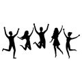 Cartoon Silhouette Black Color Characters Group of People Jumping Set. Vector Royalty Free Stock Photo