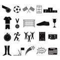 Cartoon Silhouette Black Football or Soccer Game Icon Set. Vector Royalty Free Stock Photo