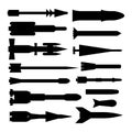 Cartoon Silhouette Black Rocket Weapon Icon Set Different Type. Vector Royalty Free Stock Photo