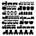 Cartoon Silhouette Black Train Toy Children Set Concept. Vector