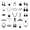 Cartoon Silhouette Black Type Jewelry Set. Vector