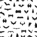 Cartoon Silhouette Different Bats Seamless Pattern Background. Vector