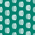 Cartoon Silhouette Tire or Wheel Seamless Pattern Background. Vector