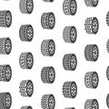 Cartoon Silhouette Tire or Wheel Seamless Pattern Background. Vector