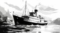 Abstract Black And White Ferry Boat Vector Illustration Royalty Free Stock Photo