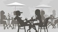 Cartoon silhouettes of people sitting in a cafe at the tables Royalty Free Stock Photo